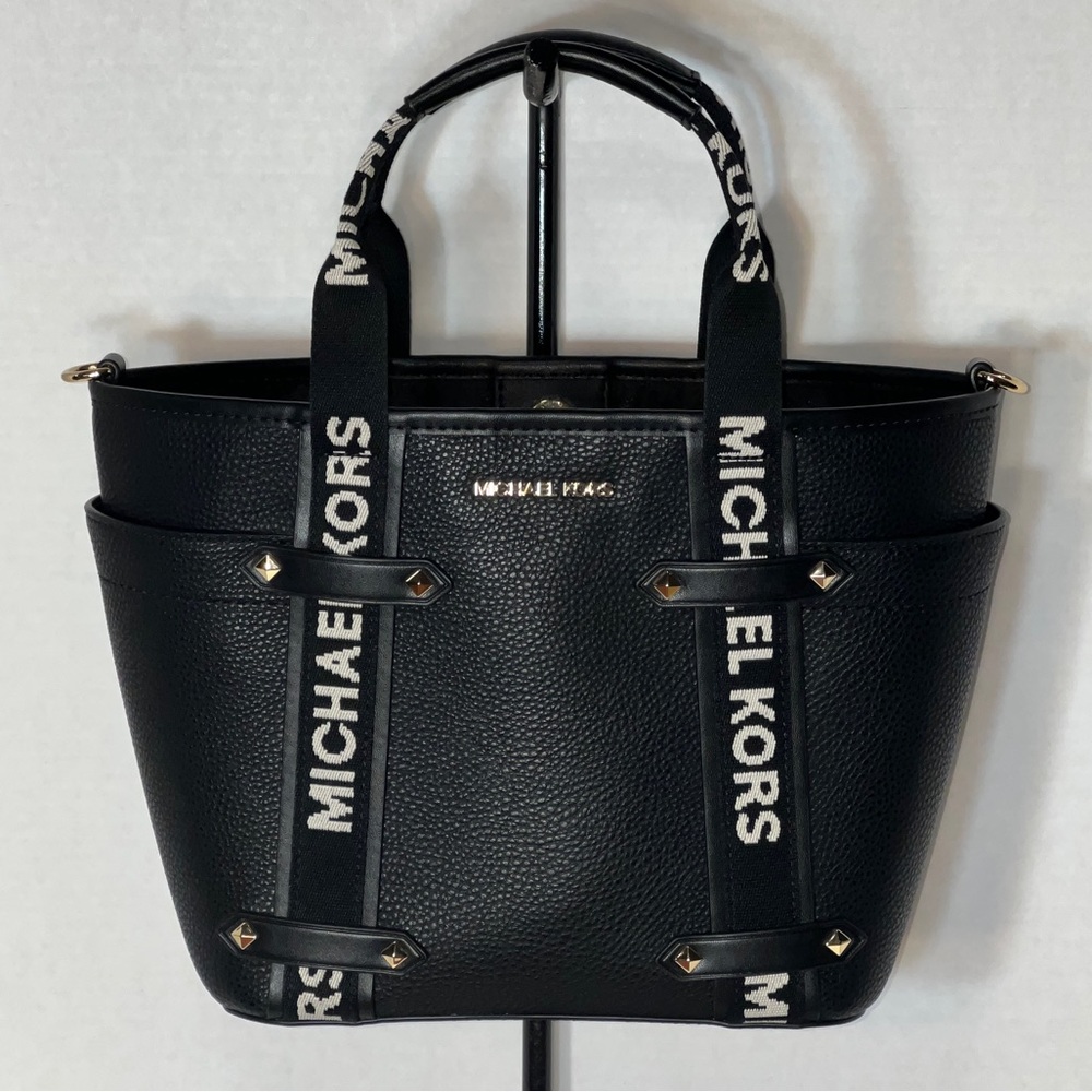 Michael Kors Black Leather Logo Handle Maeve Tote Bag NWT